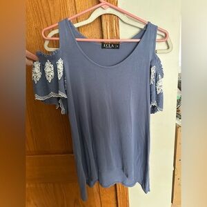 Blue Cold Shoulder Blouse with Lace